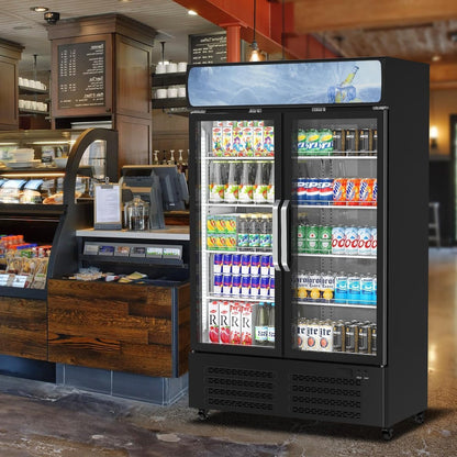 Commercial Refrigerator, Commercial Merchandiser 26.8 Cu Ft Refrigerator, Refrigerator with 2 Glass Door and LED Light, Large Business Cooler for Home Restaurant Grocery Stores