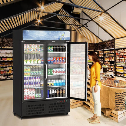 Commercial Refrigerator, Commercial Merchandiser 26.8 Cu Ft Refrigerator, Refrigerator with 2 Glass Door and LED Light, Large Business Cooler for Home Restaurant Grocery Stores